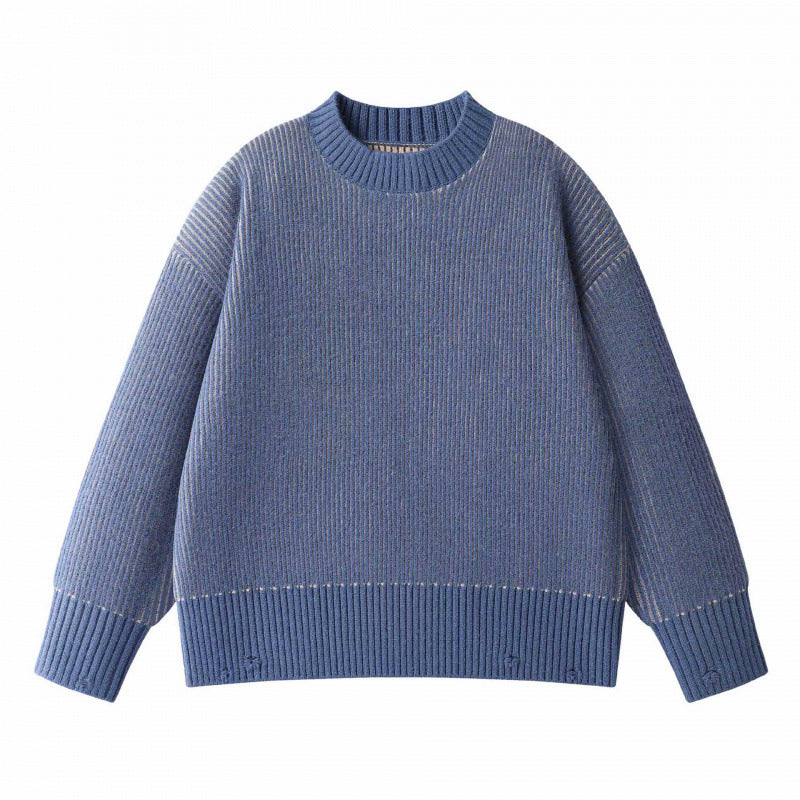 Unisex Oversize-Strickpullover mit Rundhals, Rippenstruktur und verlängertem Bund Drune