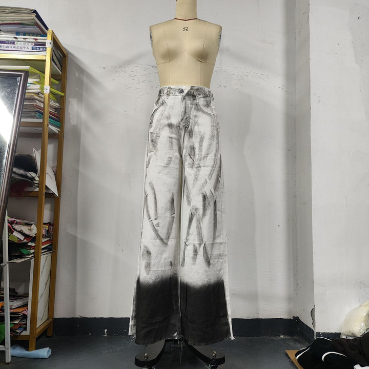 Damen Oversized Wide-Leg-Jeans mit modernem Farbverlauf Drune