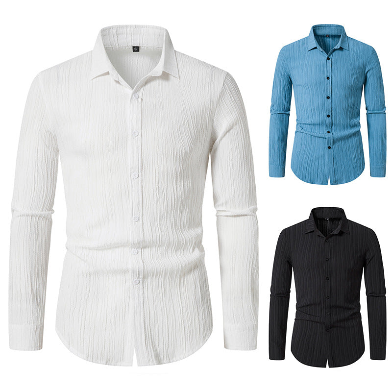 Herren Texturiertes Slim-Fit-Hemd mit krauser Struktur und Kentkragen Drune