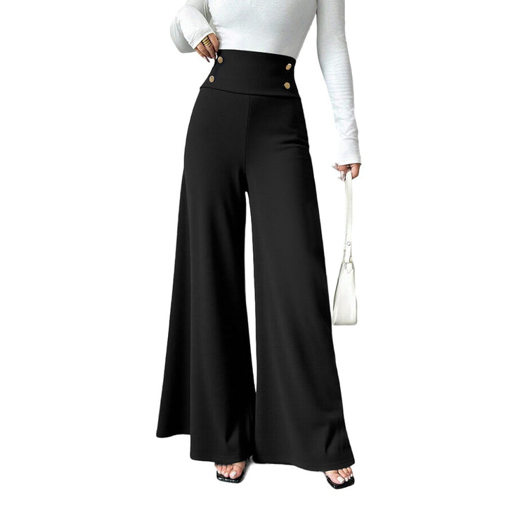 Damen Weite Palazzo-Hose mit hoch tailliertem Bund und dekorativen Knopfdetails Drune