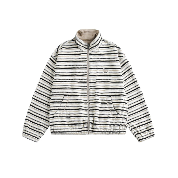Damen Gestreifte Sweatjacke mit Stehkragen, Reißverschluss und elastischem Saum Drune
