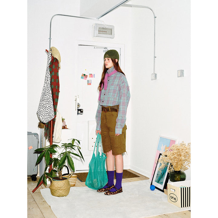 Unisex Boxy-Karohemd aus weichem Flanell mit überschnittener Schulter und aufgesetzter Brusttasche Drune