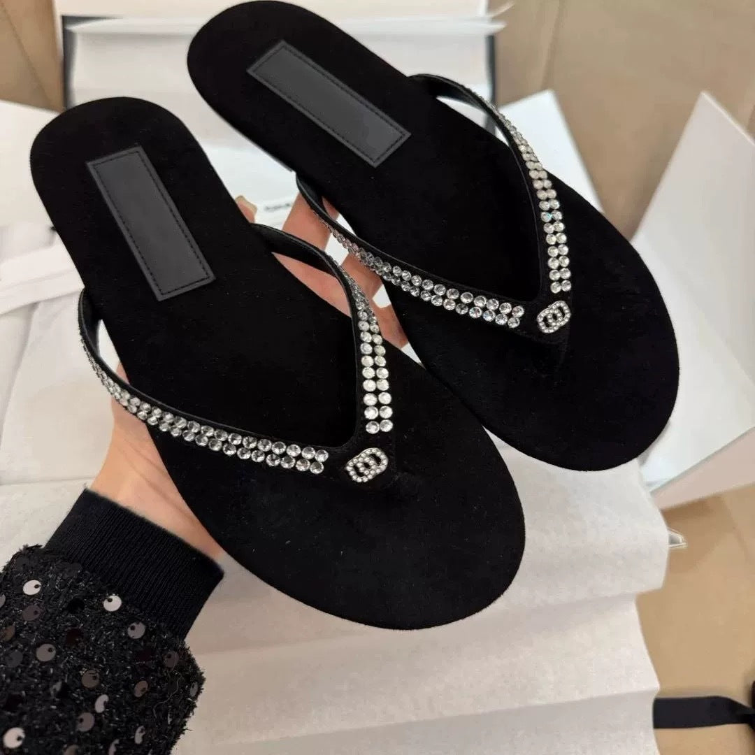 Damen Luxus Wildleder Flip Flops mit elegantem Dekor Drune