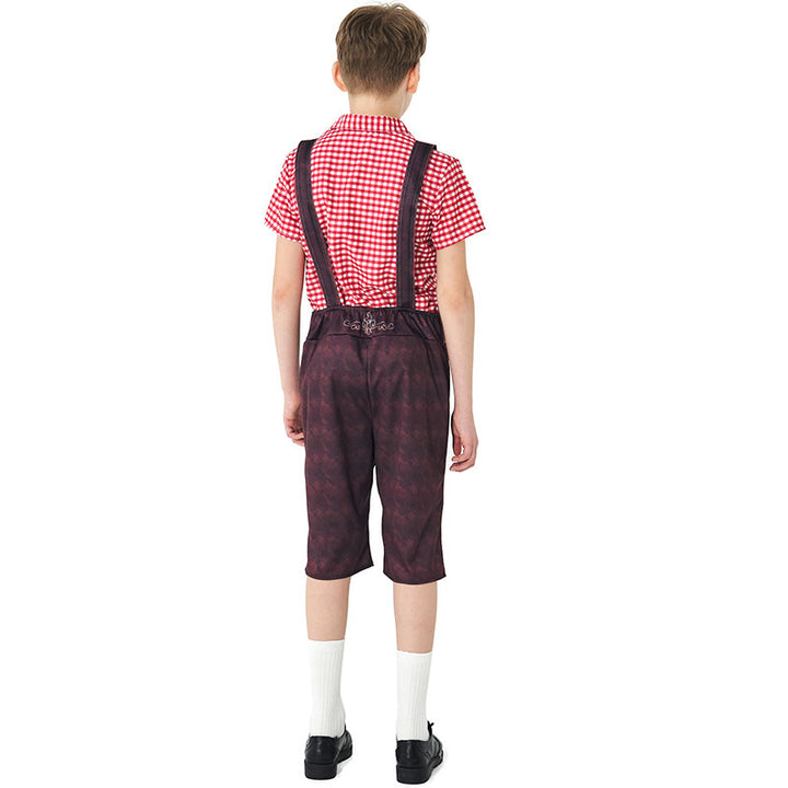 Damen nan traditionelle Trachtenlederhose mit verstellbaren Trägern und kariertem Blusen-Set Drune