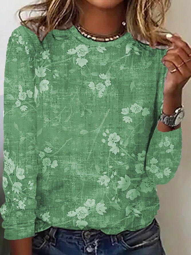 Damen Langarmshirt mit floralem Druck und weichem Stoff Drune