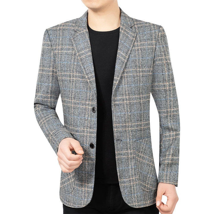 Herren Kariertes Slim-Fit Sakko mit strukturiertem Wollmix und aufgesetzten Taschen Drune
