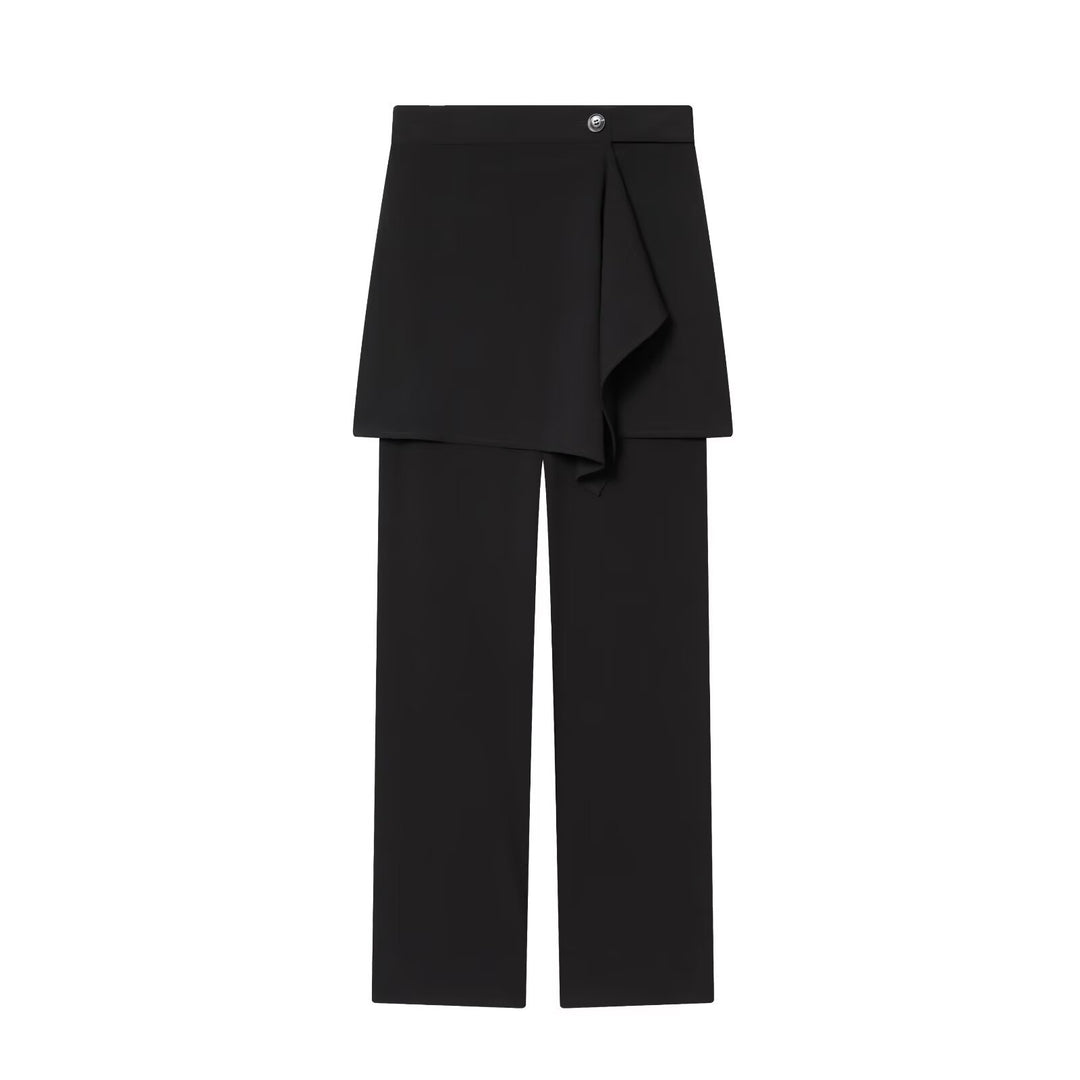 Damen Weite High‑Waist-Hose mit asymmetrischem Wickelrock-Overlay Drune