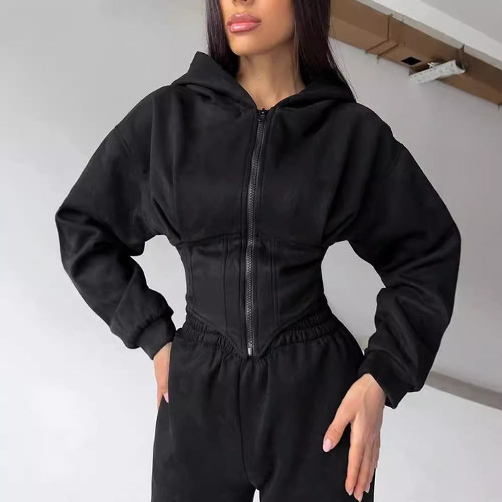 Damen Figurschmeichelnder Jumpsuit mit tailliertem Design und sportlicher Kapuze Drune