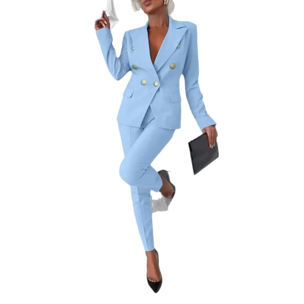 Damen eleganter taillierter Zweiteiler mit doppelter Knopfleiste und modischen Details Drune