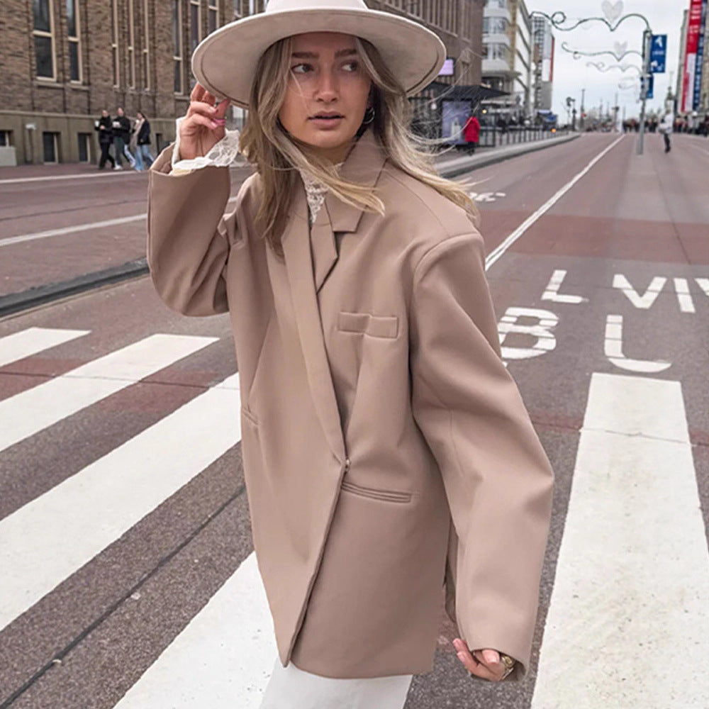 Damen Oversize-Blazer mit kastiger Silhouette, verdeckter Verschluss und Pattentaschen Drune