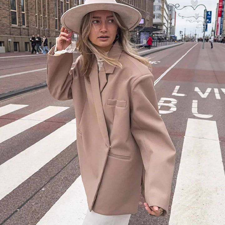 Damen Oversize-Blazer mit kastiger Silhouette, verdeckter Verschluss und Pattentaschen Drune