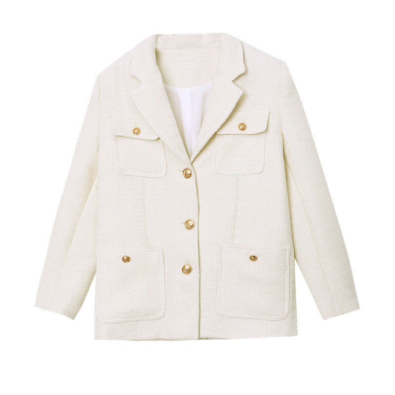 Damen moderne Boucle-Blazerjacke mit praktischen Taschen Drune