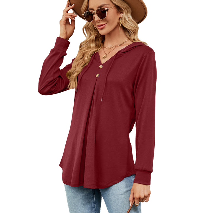 Damen Viskose Hoodie mit Knopfleiste und asymmetrischem Saum Drune