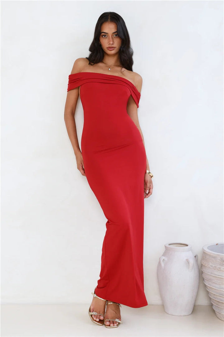 Damen Elegantes Maxikleid mit Off-Shoulder Schnitt und figurbetonter Passform Drune