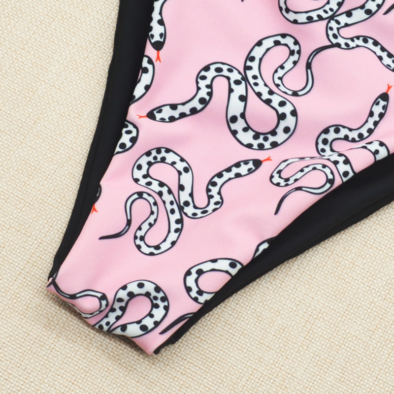Damen Halter-Bikini mit asymmetrischem Design und verspieltem Muster Drune