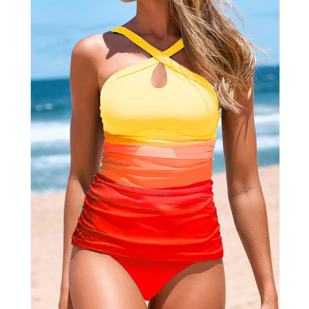 Damen Cross-Back Raffung Tankini Set Drune
