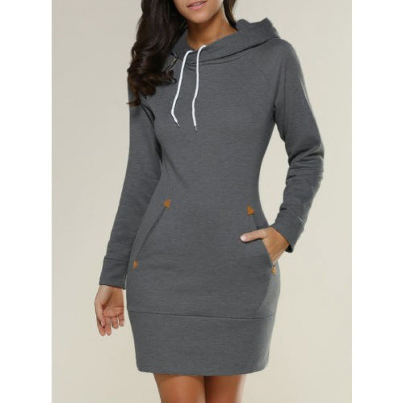 Damen Kapuzenkleid aus Sweat mit Kängurutaschen und taillierter Passform Drune