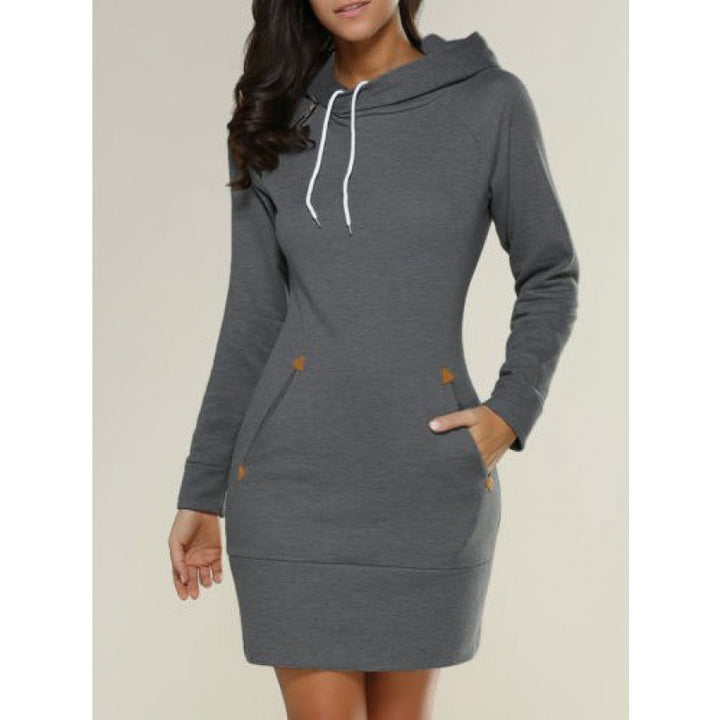 Damen Kapuzenkleid aus Sweat mit Kängurutaschen und taillierter Passform Drune