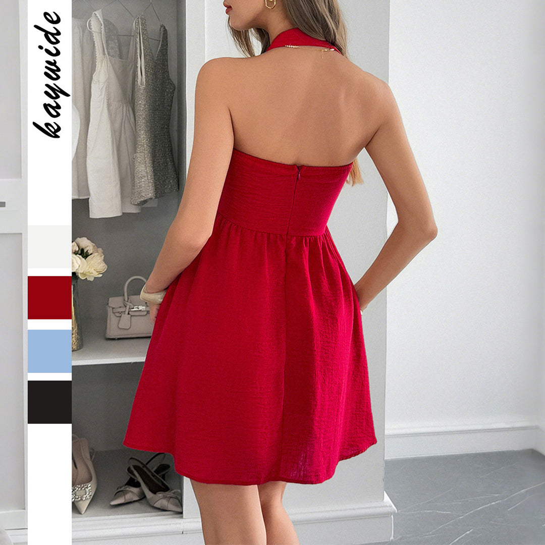 Damen Sommerliches A-Linien Kleid mit aufregendem Halterdesign Drune