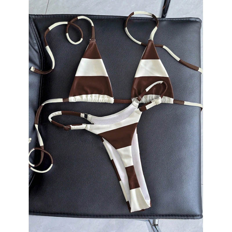 Damen Triangel-Bikini mit modischen Längsstreifen Drune