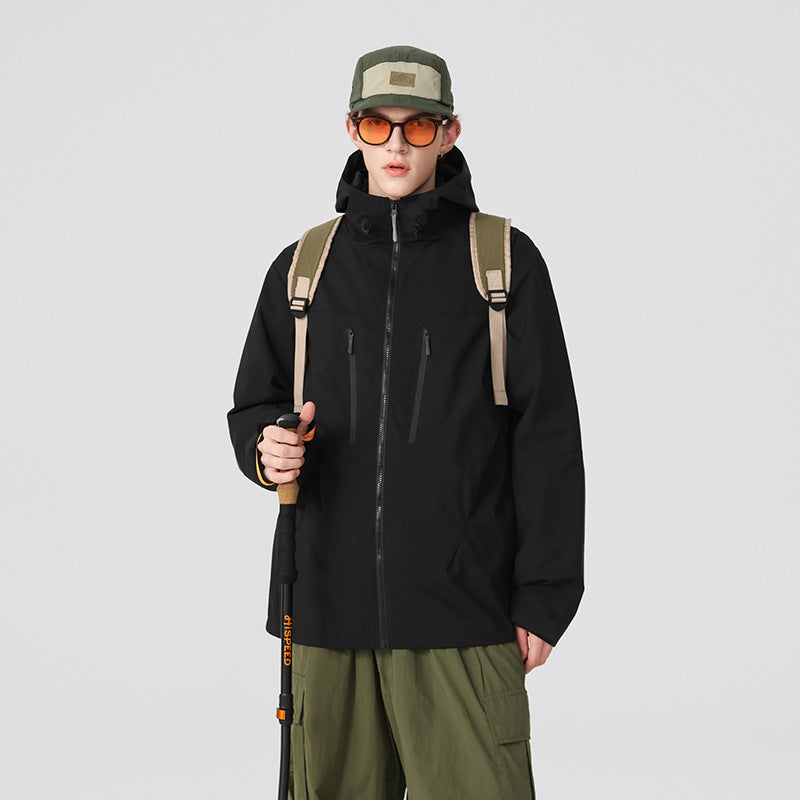Damen Technische wasserfeste Softshell‑Regenjacke mit Kapuze, versiegelten Nähten und vertikalen Reißverschlusstaschen Drune