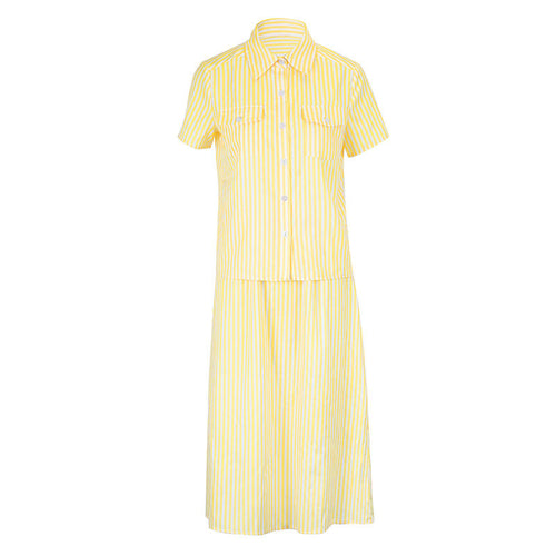 Damen Maxikleid mit trendigem Streifenmuster und eleganter Knopfleiste Drune