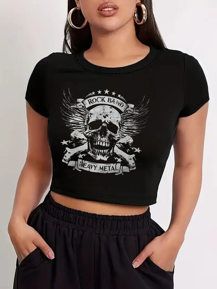 Damen Crop-T-Shirt mit modernem Grafiken-Aufdruck Drune