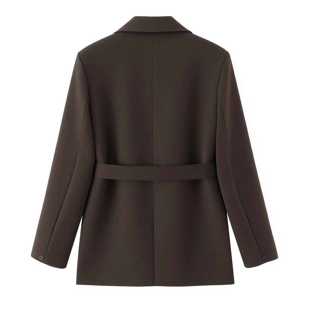 Damen nan tailliertes Blazer-und-Bundfaltenhose Zweiteiler mit Schalkragen und Bindegürtel Drune