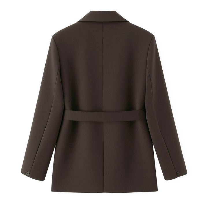 Damen nan tailliertes Blazer-und-Bundfaltenhose Zweiteiler mit Schalkragen und Bindegürtel Drune