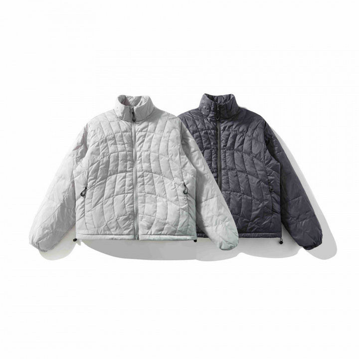 Unisex Ultraleichte gesteppte Kurzjacke mit geometrischer Steppung, Stehkragen und Tunnelzugsaum Drune