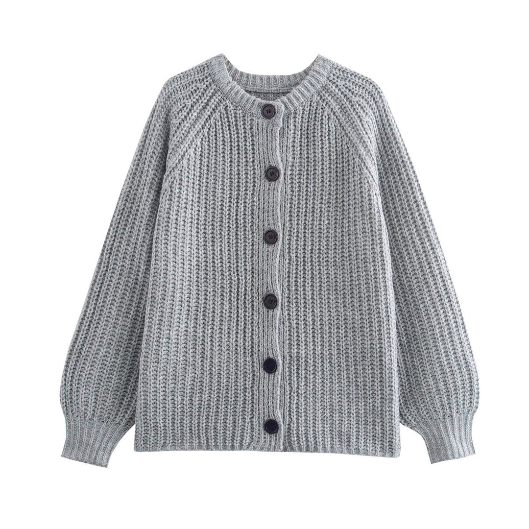 Damen nan grob gestrickte Raglan-Cardigan mit Ballonärmeln und durchgehender Knopfleiste Drune