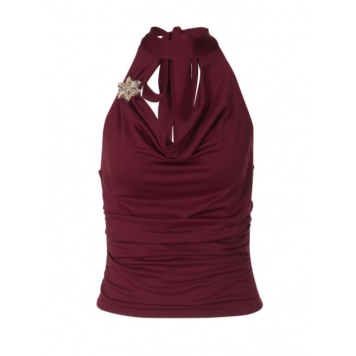 Damen Halter-Top mit Wickeldesign und eleganter Raffung Drune