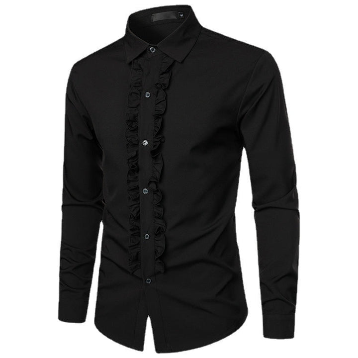 Herren Langarmhemd mit Rüschenverzierung und eleganten Knopfdetails Drune