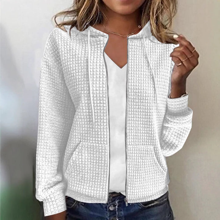 Damen nan gesteppte Kapuzenjacke mit Waffelstruktur, durchgehendem Reißverschluss und Kängurutaschen Drune