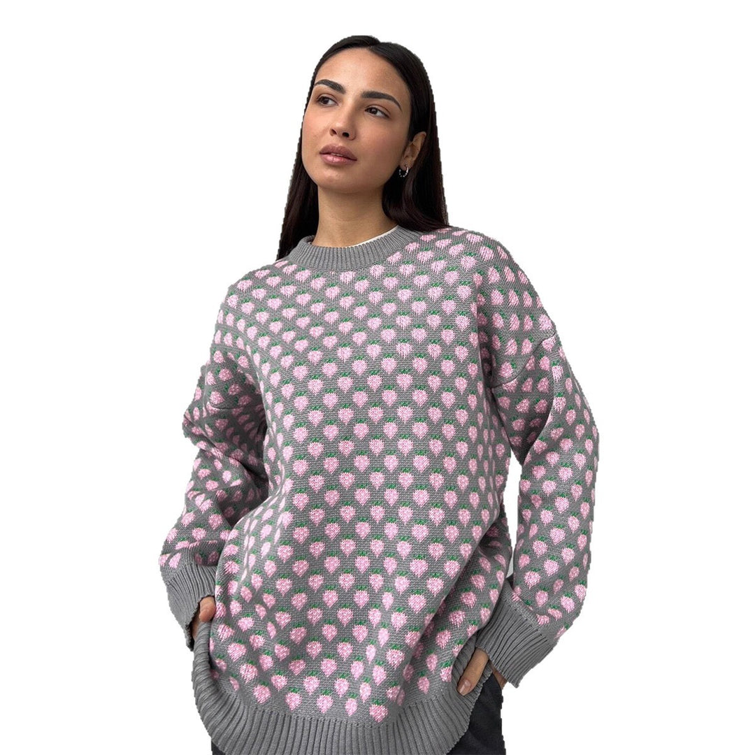 Damen Oversized Pullover mit floralem Muster Drune