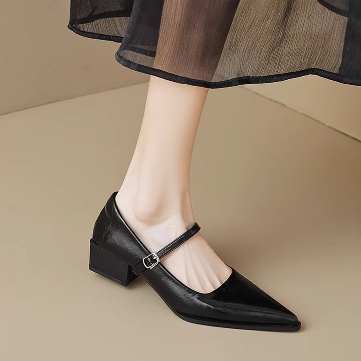 Damen Riemchenpumps im Mary‑Jane‑Stil mit spitzer Zehenkappe und geformtem Blockabsatz Drune