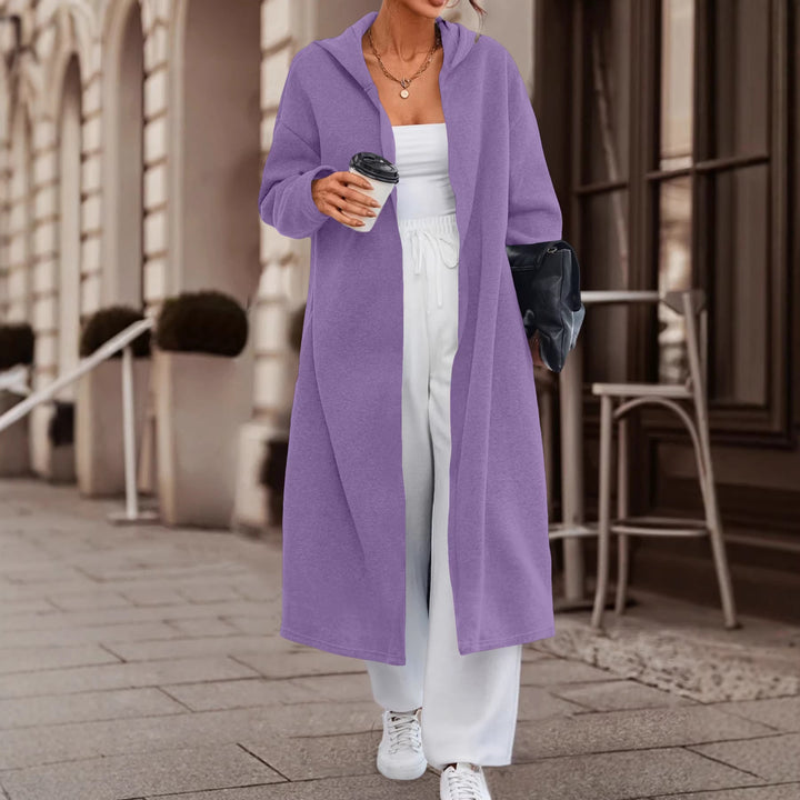 Damen Langer Oversize Kapuzenmantel mit offener Front und weichem Fleece Drune