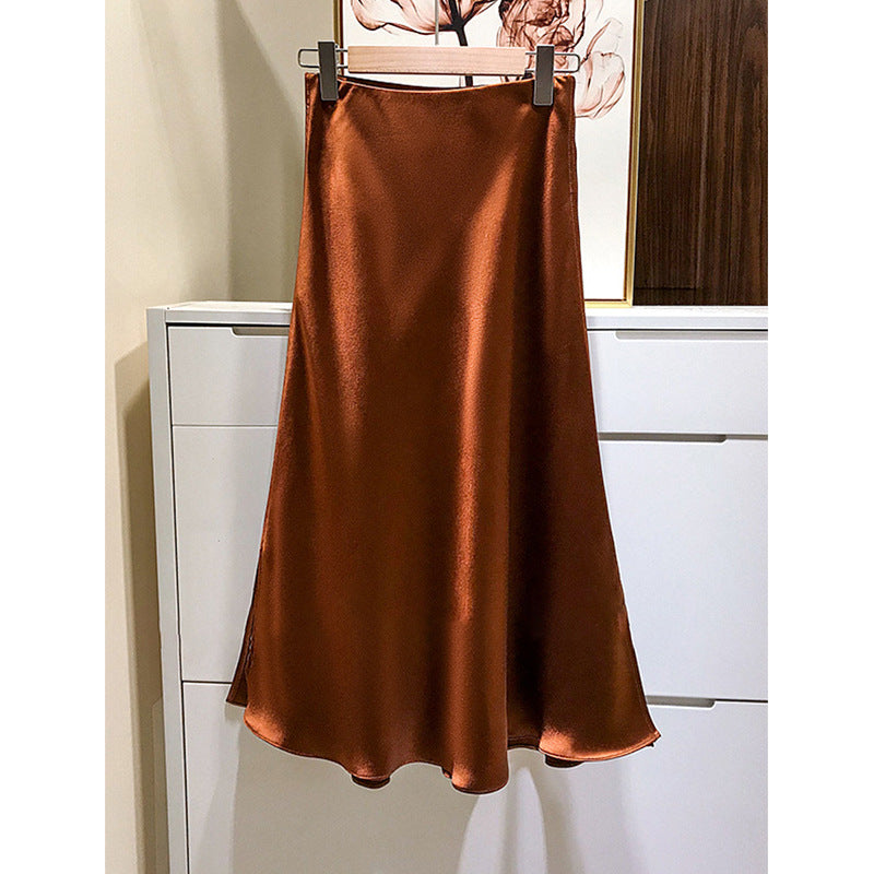 Damen Eleganter Satinrock mit asymmetrischem Schlitz Drune