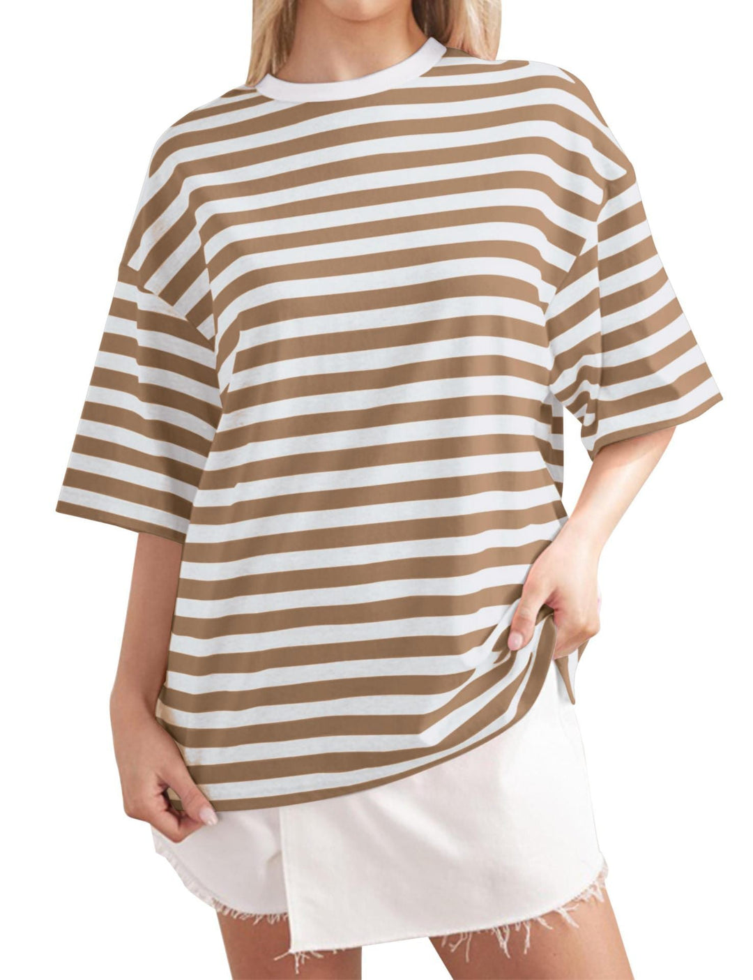 Damen Lässiges Oversized T-Shirt mit gestreiftem Muster Drune