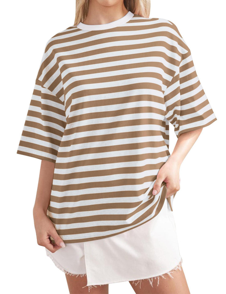 Damen Lässiges Oversized T-Shirt mit gestreiftem Muster Drune