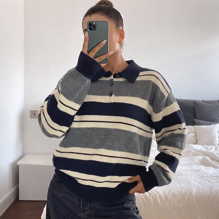 Damen Sportives Strickoberteil mit Polokragen Drune