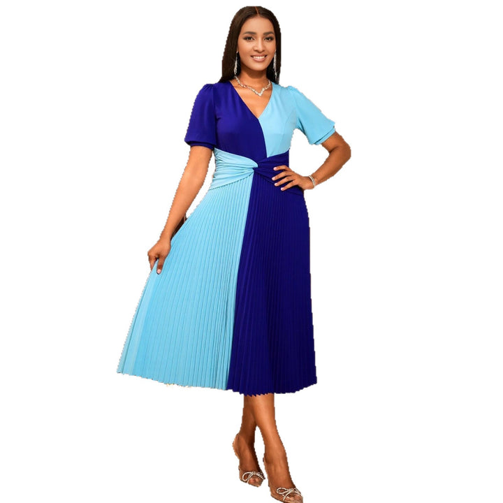 Damen plissiertes Midi-Kleid mit Farbblockdesign und Wickeloptik Drune