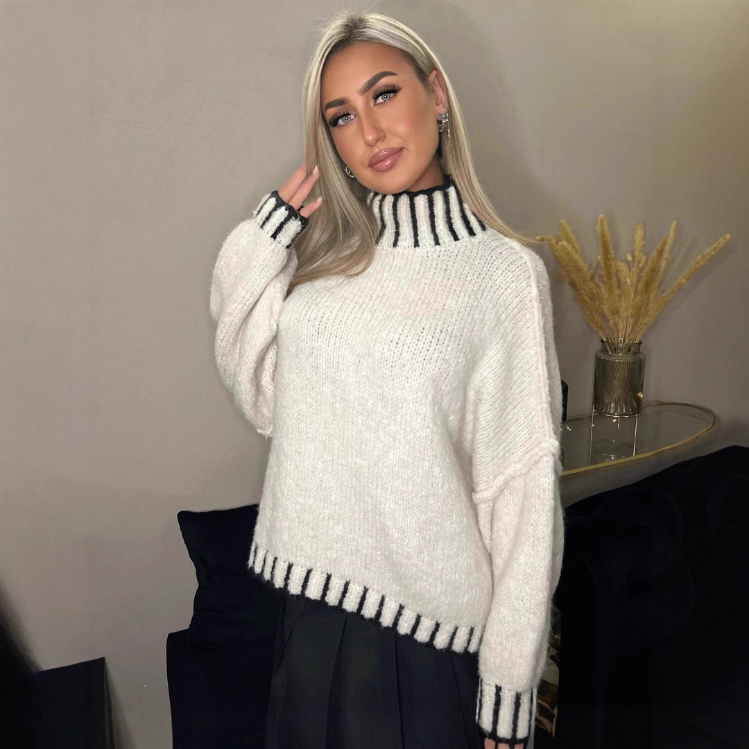 Damen lässiger Pullover mit modernem Kragen und oversized Passform Drune