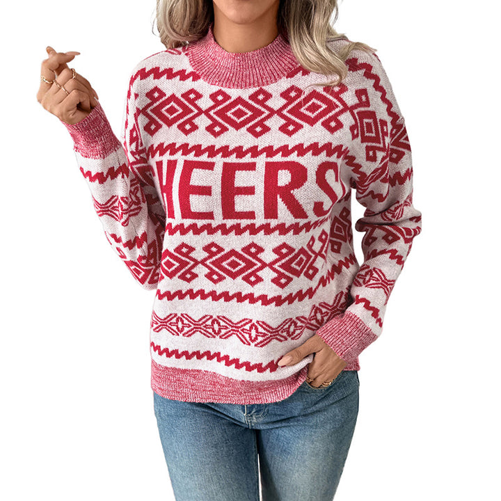 Damen Strick-Weihnachtspullover mit Norwegermuster, CHEERS-Jacquard und Rundhalsausschnitt Drune