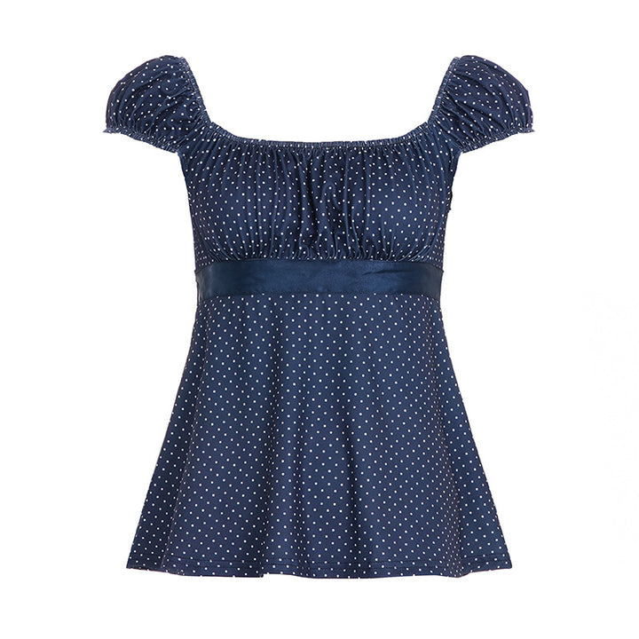 Damen luftiges Polka-Dots Blusenshirt mit schickem Rüschenkragen Drune
