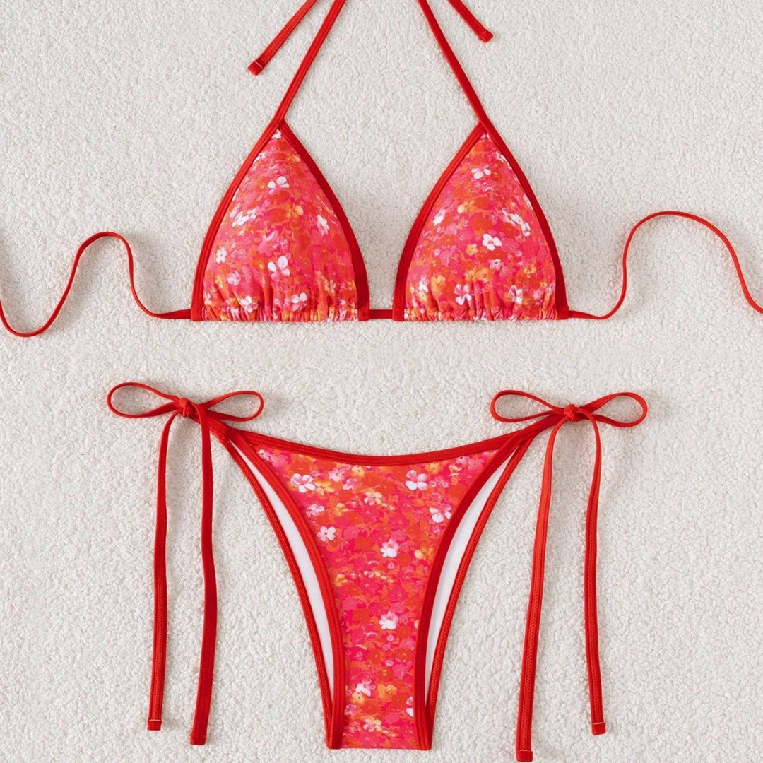 Damen verspielter Triangel-Bikini mit seitlichen Bindebändern Drune