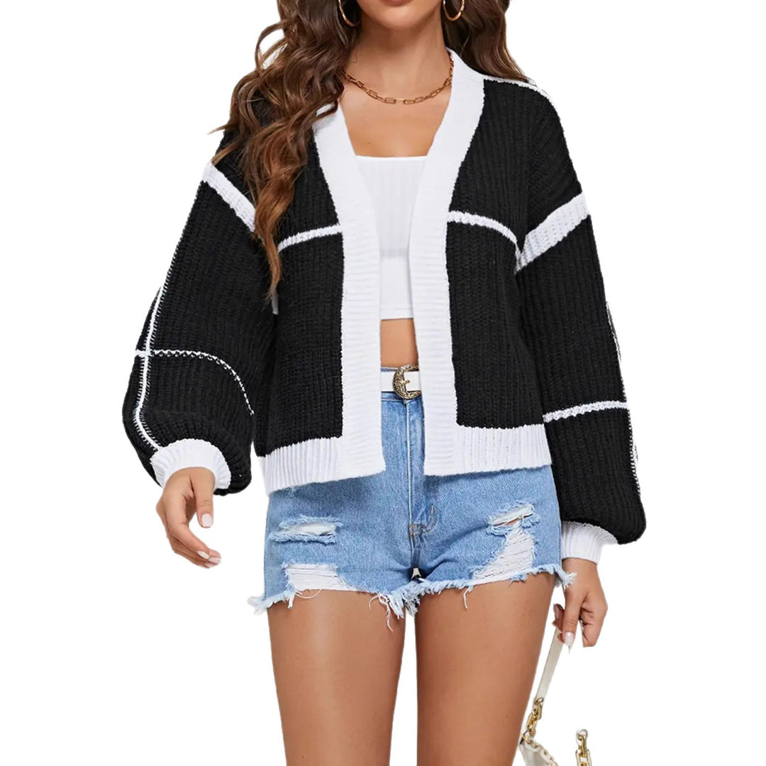 Damen Cropped Offene Strickjacke mit Boxy‑Silhouette und Ballonärmeln Drune