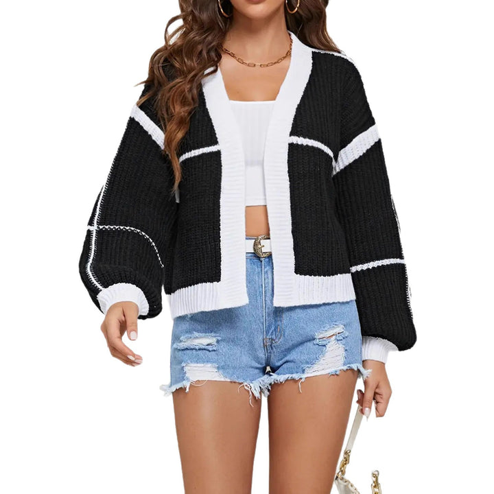 Damen Cropped Offene Strickjacke mit Boxy‑Silhouette und Ballonärmeln Drune