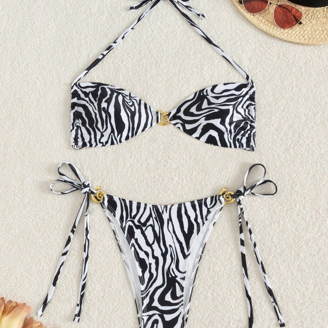 Damen Triangel-Bikini mit floralem Motiv und verstellbaren Trägern Drune