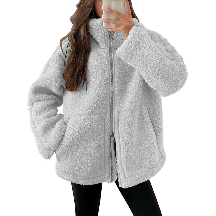 Damen nan oversized Teddyfleece Jacke mit Stehkragen und durchgehendem Reißverschluss Drune
